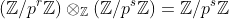 (\mathbb{Z}/p^r\mathbb{Z})\otimes_{\mathbb{Z}}(\mathbb{Z}/p^s\mathbb{Z})=\mathbb{Z}/p^s\mathbb{Z}