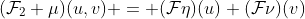 (\mathcal{F}_2 \mu)(u,v) = (\mathcal{F}\eta)(u) (\mathcal{F}\nu)(v)
