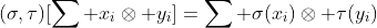 (\sigma,\tau)[\sum x_i\otimes y_i]=\sum \sigma(x_i)\otimes \tau(y_i)