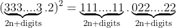 (\underbrace{333....3}_\text{2n digits}.2)^2=\underbrace{111....11}_\text{2n digits}.\underbrace{022....22}_\text{2n digits}