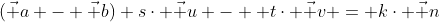 (\vec a - \vec b)+s\cdot \vec u -  t\cdot \vec v = k\cdot \vec n