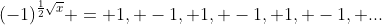 (-1)^{\frac{1}{2}\sqrt{x}} = 1, -1, 1, -1, 1, -1, ...