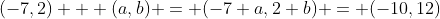 (-7,2) + (a,b) = (-7+a,2+b) = (-10,12)