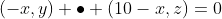 (-x,y) \bullet (10-x,z)=0