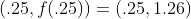 (.25,f(.25))=(.25,1.26)