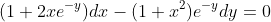 (1+2xe^{-y})dx-(1+x^2)e^{-y}dy=0
