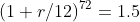 (1+r/12)^{72}=1.5