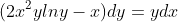 (2x^2ylny-x)dy=ydx