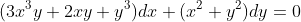 (3x^3y+2xy+y^3)dx+(x^2+y^2)dy=0