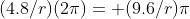 (4.8/r)(2\pi)= (9.6/r)\pi