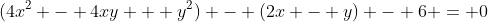 (4x^2 - 4xy + y^2) - (2x - y) - 6 = 0