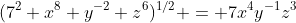 (7^2 x^8 y^{-2} z^6)^{1/2} = 7x^4y^{-1}z^3