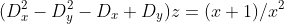 (D_{x}^{2}-D_{y}^{2}-D_{x}+D_{y})z=(x+1)/x^{2}