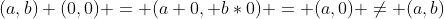 (a,b)+(0,0) = (a+0, b*0) = (a,0) \neq (a,b)