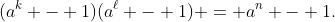 (a^k - 1)(a^{\ell} - 1) = a^n - 1.