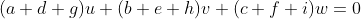 (a+d+g)u+(b+e+h)v+(c+f+i)w=0