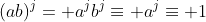 (ab)^j= a^jb^j\equiv a^j\equiv 1