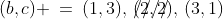 (b,c) \:=\:(1,3),\,\rlap{////}(2,2),\,(3,1)