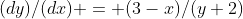 (dy)/(dx) = (3-x)/(y+2)