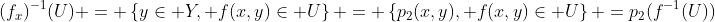 (f_x)^{-1}(U) = \left\{y\in Y, f(x,y)\in U\right\} = \left\{p_2(x,y), f(x,y)\in U\right\} =p_2(f^{-1}(U))