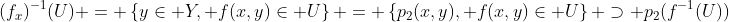 (f_x)^{-1}(U) = \left\{y\in Y, f(x,y)\in U\right\} = \left\{p_2(x,y), f(x,y)\in U\right\} \supset p_2(f^{-1}(U))