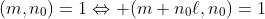 (m,n_0)=1\Leftrightarrow (m+n_0\ell,n_0)=1