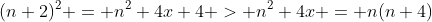 (n+2)^2 = n^2+4x+4 > n^2+4x = n(n+4)