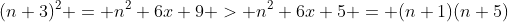 (n+3)^2 = n^2+6x+9 > n^2+6x+5 = (n+1)(n+5)