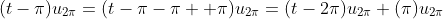 (t-\pi)u_{2\pi}=(t-\pi-\pi +\pi)u_{2\pi}=(t-2\pi)u_{2\pi}+(\pi)u_{2\pi}