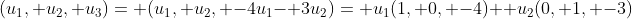(u_1, u_2, u_3)= (u_1, u_2, -4u_1- 3u_2)= u_1(1, 0, -4)+ u_2(0, 1, -3)