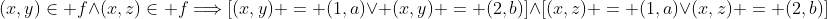 (x,y)\in f\wedge(x,z)\in f\Longrightarrow[(x,y) = (1,a)\vee (x,y) = (2,b)]\wedge[(x,z) = (1,a)\vee(x,z) = (2,b)]