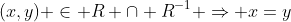 (x,y) \in R \cap R^{-1} \Rightarrow x=y