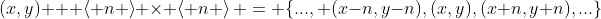 (x,y) + \left< n \right> \times \left< n \right> = \{..., (x-n,y-n),(x,y),(x+n,y+n),...\}
