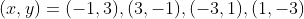 (x,y)=(-1,3),(3,-1),(-3,1),(1,-3)