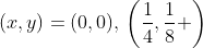 (x,y)=(0,0),\,\left(\frac{1}{4},\frac{1}{8} \right)