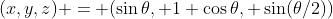 (x,y,z) = (\sin\theta, 1+\cos\theta, \sin(\theta/2))\;(0\leqslant\theta\leqslant\pi)
