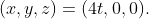 (x,y,z)=(4t,0,0).