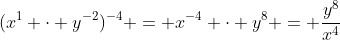 (x^1 \cdot y^{-2})^{-4} = x^{-4} \cdot y^8 = \frac{y^8}{x^4}