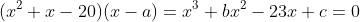 (x^2+x-20)(x-a)=x^3+bx^2-23x+c=0