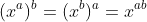 (x^a)^b=(x^b)^a=x^{ab}
