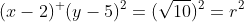 (x-2)^+(y-5)^2=(\sqrt{10})^2=r^2
