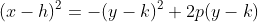 (x-h)^2=-(y-k)^2+2p(y-k)