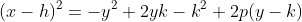 (x-h)^2=-y^2+2yk-k^2+2p(y-k)