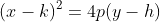 (x-k)^2=4p(y-h)