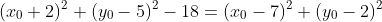 (x_0+2)^2+(y_0-5)^2-18=(x_0-7)^2+(y_0-2)^2