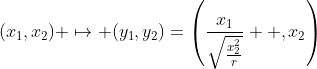 (x_1,x_2) \mapsto (y_1,y_2)=\left(\frac{x_1}{\sqrt{\frac{x_2^2}{r}}}  ,x_2\right)