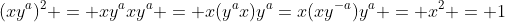 (xy^a)^2 = xy^axy^a = x(y^ax)y^a=x(xy^{-a})y^a = x^2 = 1