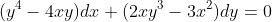 (y^{4}-4xy)dx+(2xy^{3}-3x^{2})dy=0