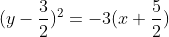 (y-\frac{3}{2})^{2}=-3(x+\frac{5}{2})
