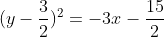 (y-\frac{3}{2})^{2}=-3x-\frac{15}{2}